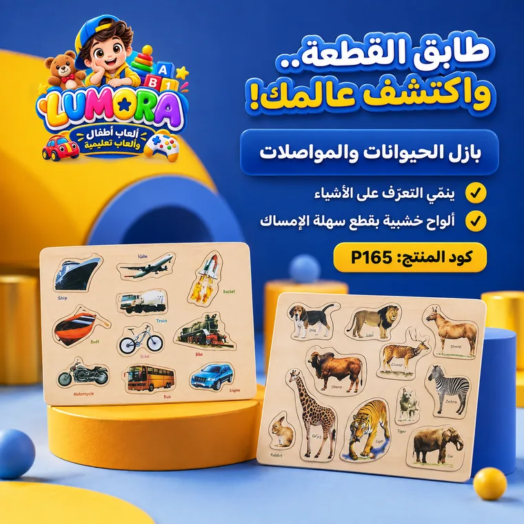 بازل الحيوانات والمواصلات الخشبي