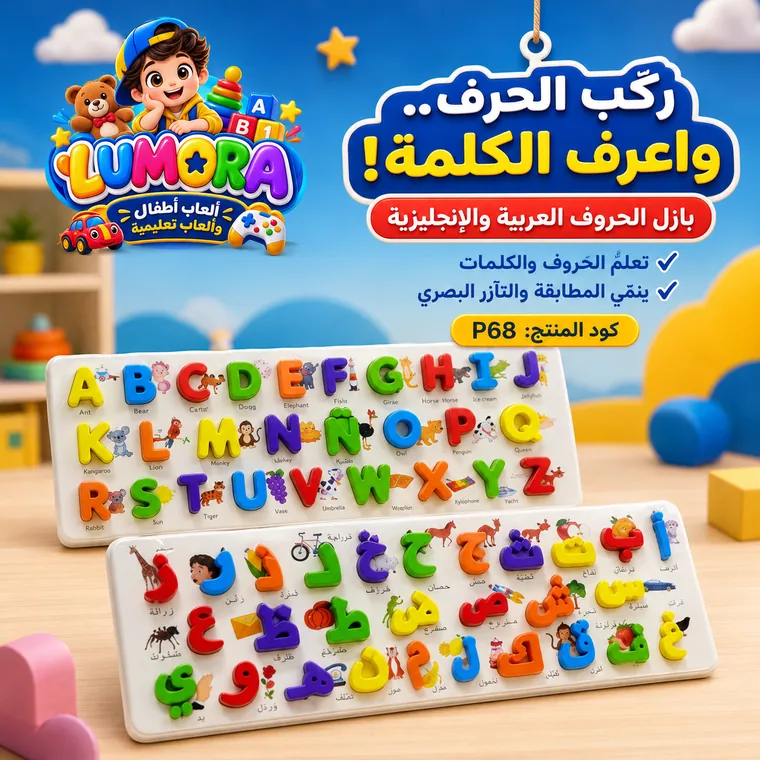 لوحة الحروف والكلمات الخشبية