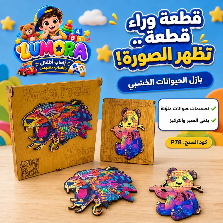 بازل الحيوانات الخشبي الملون
