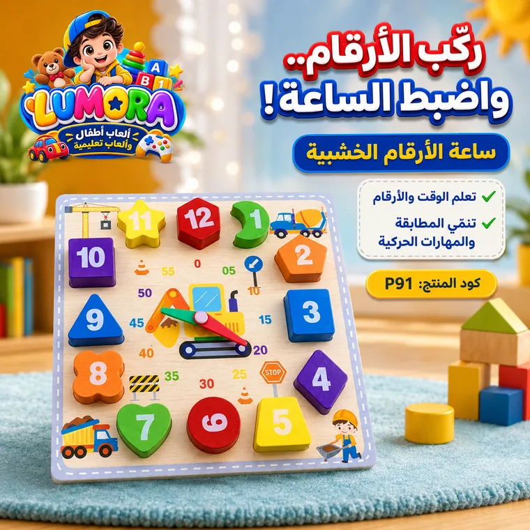 ساعة الأرقام الخشبية التعليمية